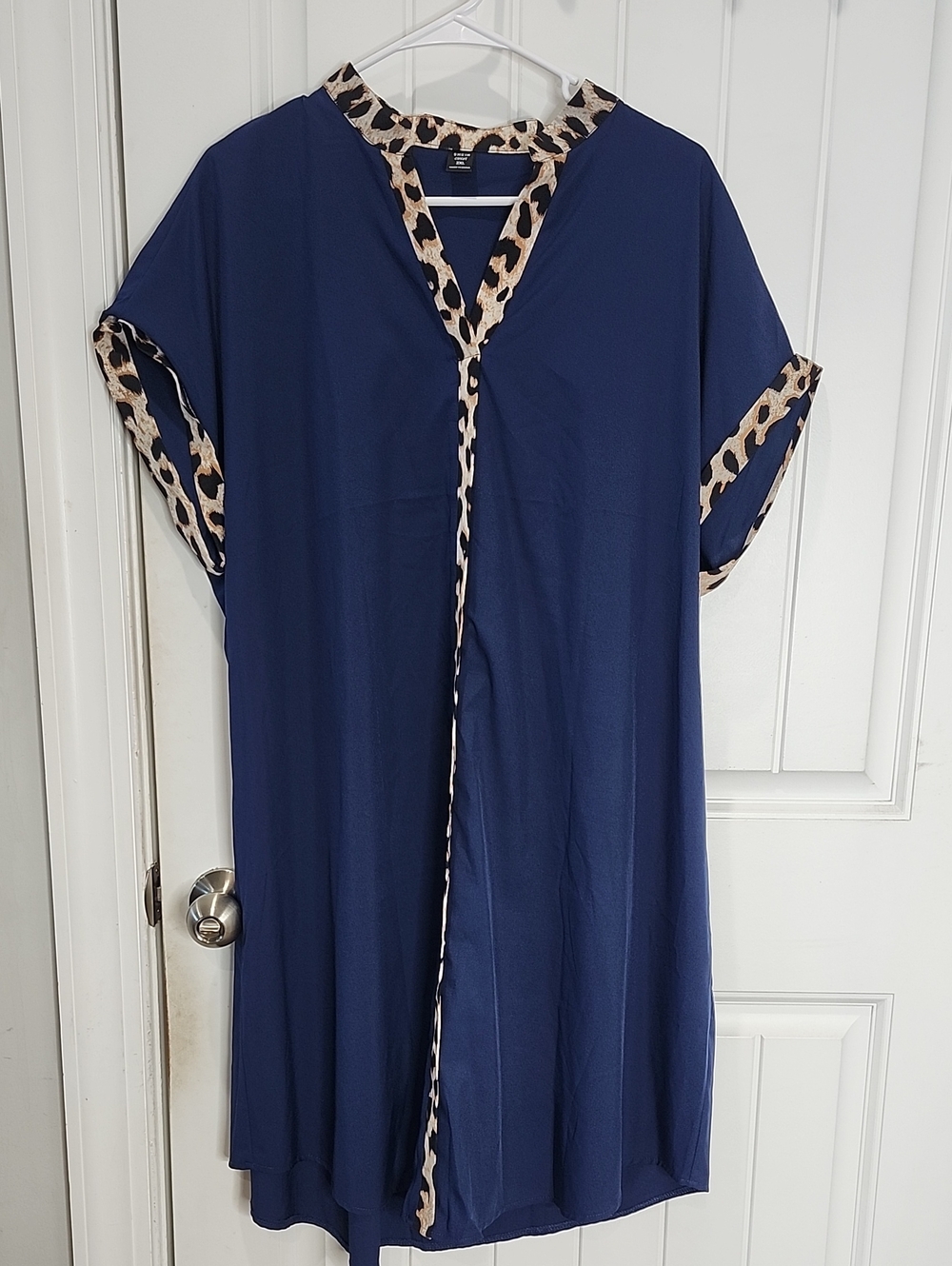 SHEIN Curve Navy Midi Dress with Leopard Trim - 2XL